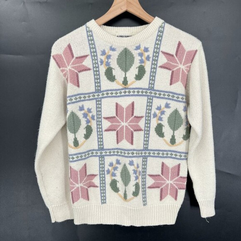 Vintage Alfred Dunner knit sweater grandma cottagecore floral embroidered M L